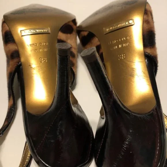 Dolce & Gabbana Sz 38 Vintage Vero Cuoio Leopard Pointed Toe 3” Slingback Pumps - Picture 11 of 16